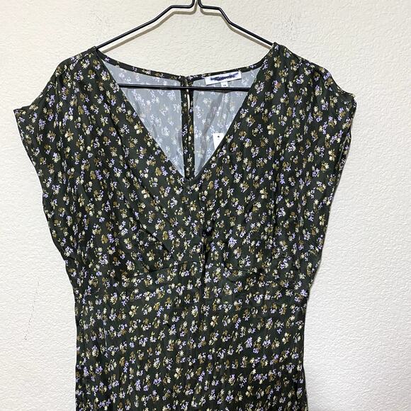 Madewell Dress Size 10 Green Midi Wide V-Neck Romantic Floral NO116 NWT FLAW - Picture 5 of 11